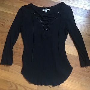 black cross tie shirt. Waffle fabric